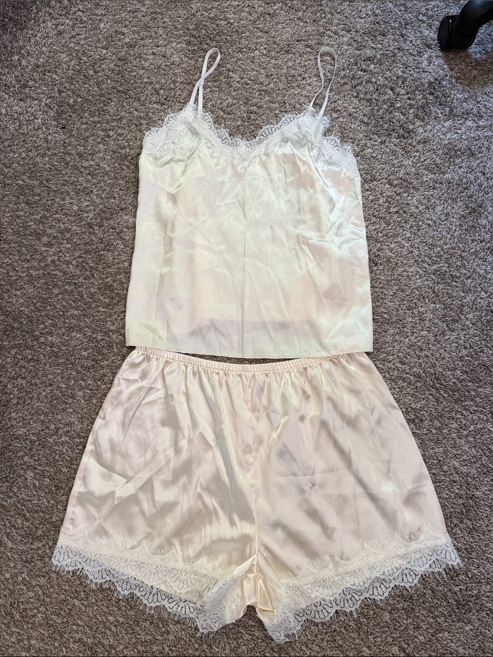 Silk-Look Lace Trim Cami & Shorts Set in Ivory